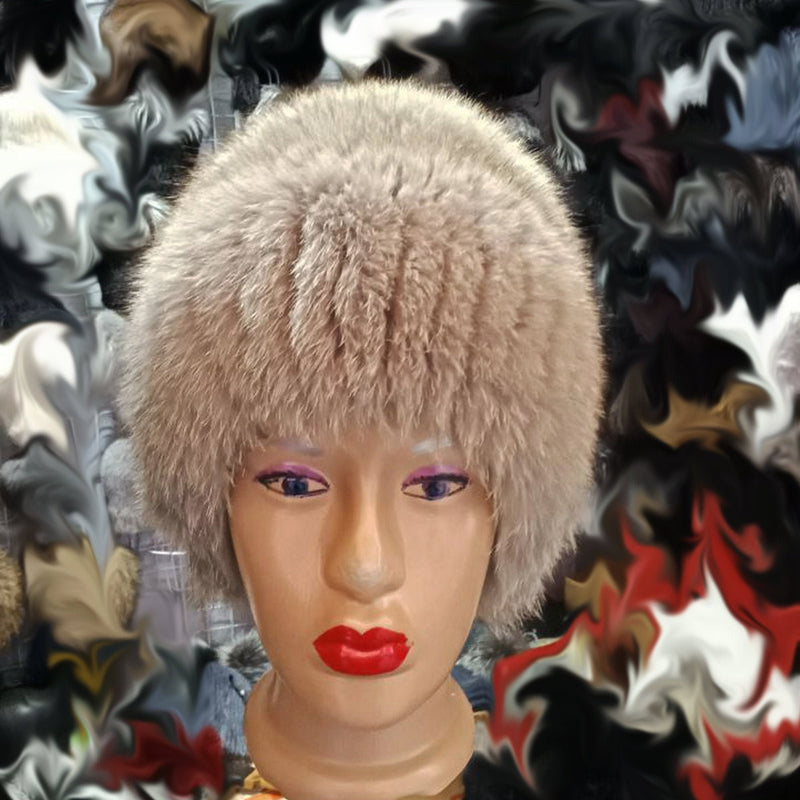 BY ORDER Women Fox Fur Hat, Fur Hat, Stretchy Fur hat, Knit Fur Hat, Fox Fur Hat, Girl Fur Hat, Trapper Hat, Real fur Hat, Fluffy hat Beige