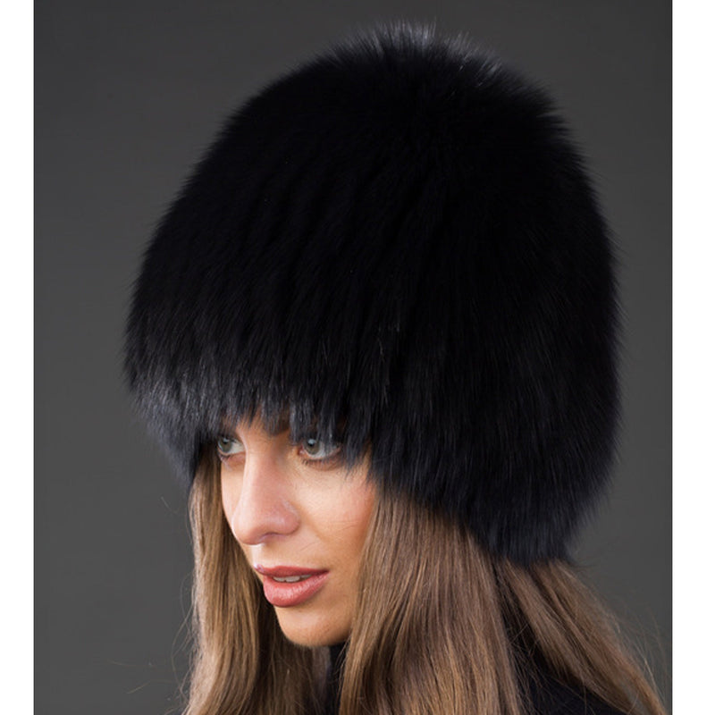 BY ORDER Women Fox Fur Hat, Fur Hat, Stretchy Fur hat, Knit Fur Hat, Fox Fur Hat, Girl Fur Hat, Trapper Hat, Real fur Hat, Fluffy hat Black