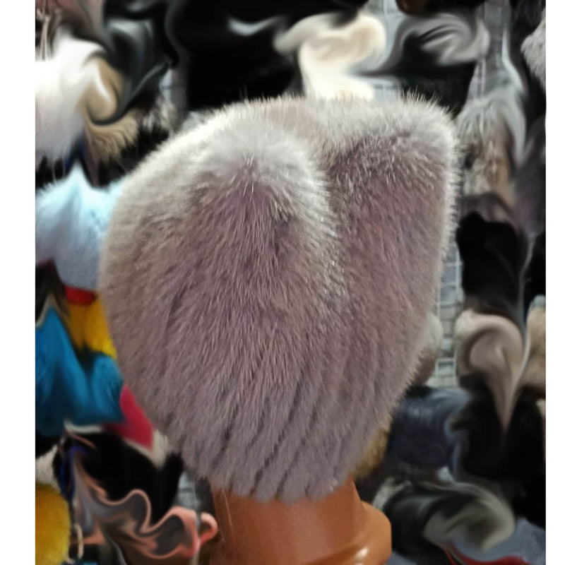 BY ORDER Women Mink Fur Hat, Fur Hat, Stretchy Fur hat, Knit Fur Hat, Mink Fur Hat, Girl Fur Hat, Trapper Hat, Real fur Hat, Fluffy hat Gray