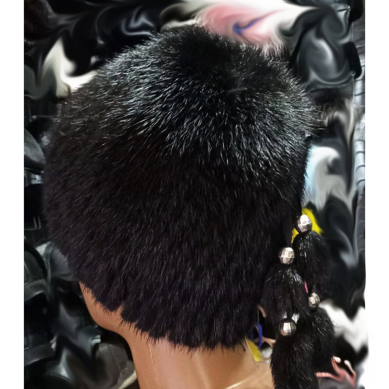 BY ORDER Women Mink Fur Hat, Fur Hat, Stretchy Fur hat, Knit Fur Hat, Mink Fur Hat Girl Fur Hat, Trapper Hat, Real fur Hat, Fluffy hat Black