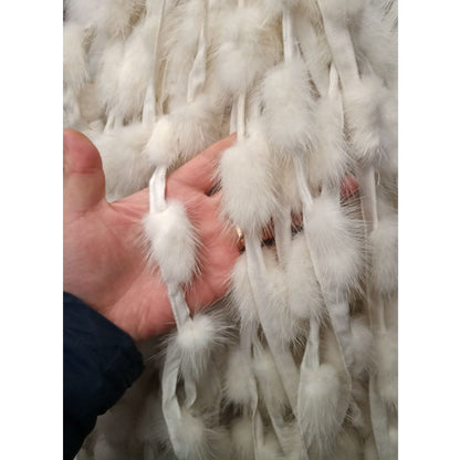BY ORDER, Real Mink Pom Pom Fur Trimming, Supply for Sewing, Mink Fur Stripes, Mink Pom Pom Fur Trim, Fur Edging Trim for Garment White Trim