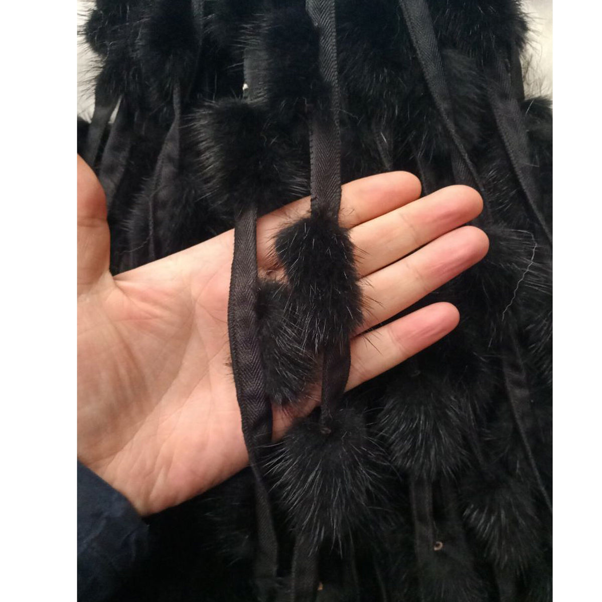BY ORDER, Real Mink Pom Pom Fur Trimming, Supply for Sewing, Mink Fur Stripes, Mink Pom Pom Fur Trim, Fur Edging Trim for Garment Black Trim