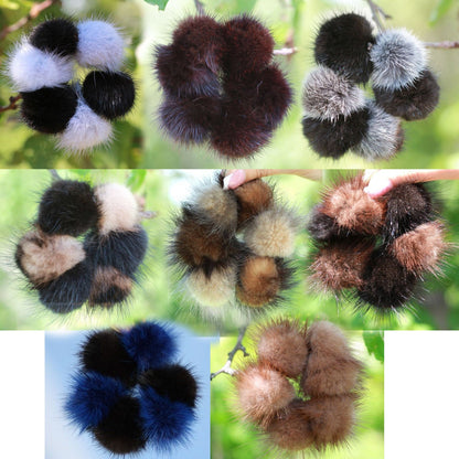 BY ORDER 3,5" Large Cute Real Mink Fur Scrunchies Hair Tie Band Ponytail Holder Ring Furry Accessory Elastic Women Lady Girl Mink Fur Poms