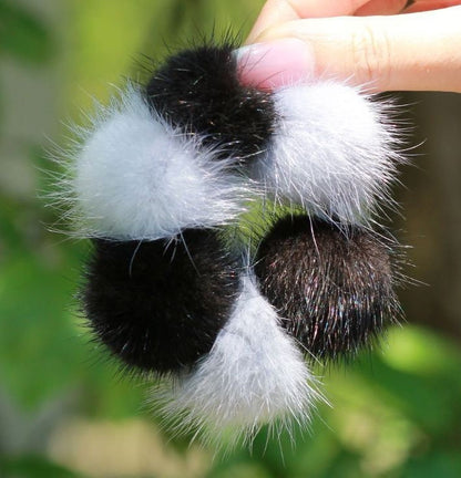 BY ORDER 3,5" Large Cute Real Mink Fur Scrunchies Hair Tie Band Ponytail Holder Ring Furry Accessory Elastic Women Lady Girl Mink Fur Poms