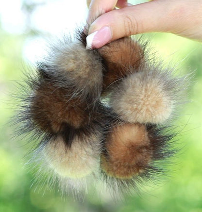 BY ORDER 3,5" Large Cute Real Mink Fur Scrunchies Hair Tie Band Ponytail Holder Ring Furry Accessory Elastic Women Lady Girl Mink Fur Poms