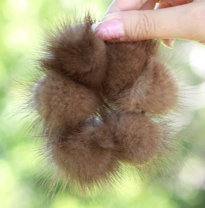 BY ORDER 3,5" Large Cute Real Mink Fur Scrunchies Hair Tie Band Ponytail Holder Ring Furry Accessory Elastic Women Lady Girl Mink Fur Poms