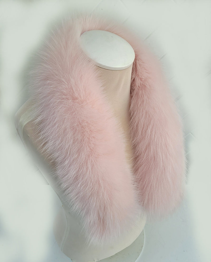 Large Light Pink Fox Fur Trim, Collar for Hood (PIECES), 80 cm