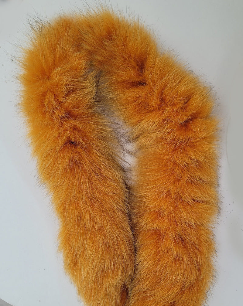 READY to SHIP, Real Fox Fur (Tail) Trim Hood, Orange Fur collar trim, Fox Fur Collar, Fur Scarf, Fur Ruff, Fur Hood, stripe, Coat, Jacket