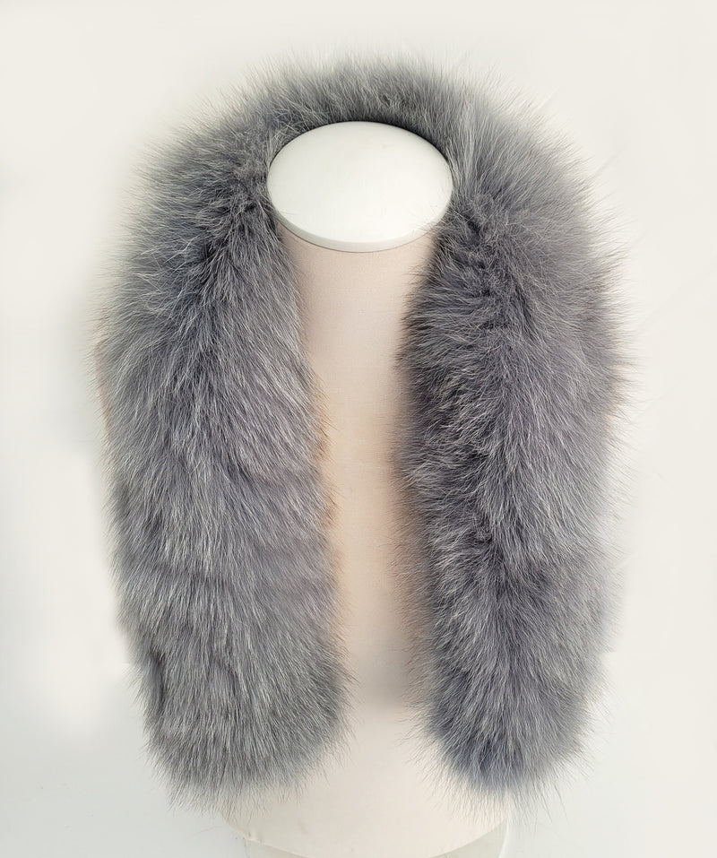 Large Gray Fox Fur Trim, Collar for Hood (PIECES), 80 cm