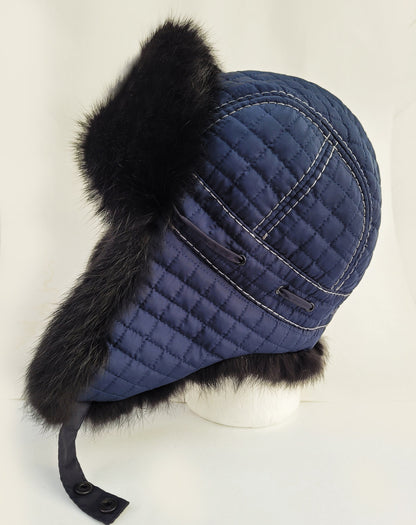 READY TO SHIP Aviator Fur Hat, Fur Ear Flap Hat, Men real fur hat, Trapper Hat, Ushanka, Russian Hat, Ski Hat, Rabbit Fur, Fur Hat Ear Flaps
