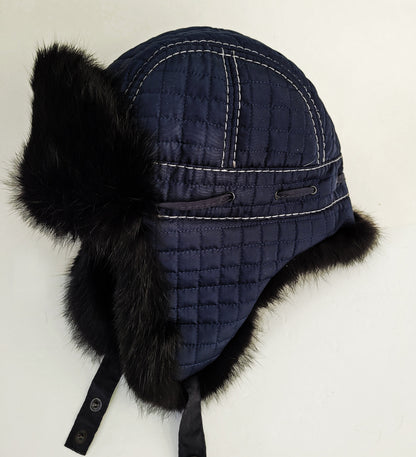 READY TO SHIP Aviator Fur Hat, Fur Ear Flap Hat, Men real fur hat, Trapper Hat, Ushanka, Russian Hat, Ski Hat, Rabbit Fur, Fur Hat Ear Flaps