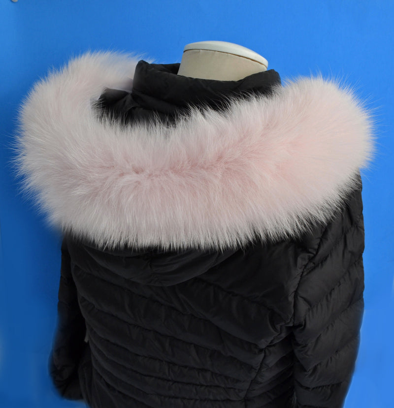 Large Light Pink Fox Fur Trim, Collar for Hood (PIECES), 80 cm