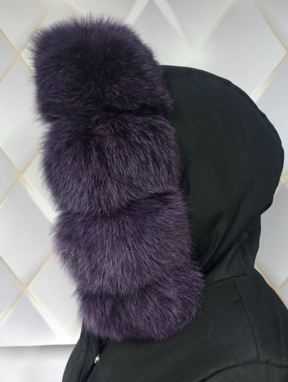 Raccoon Look Fur Trim for Hood cubes – genuine fox tail fur – image 3