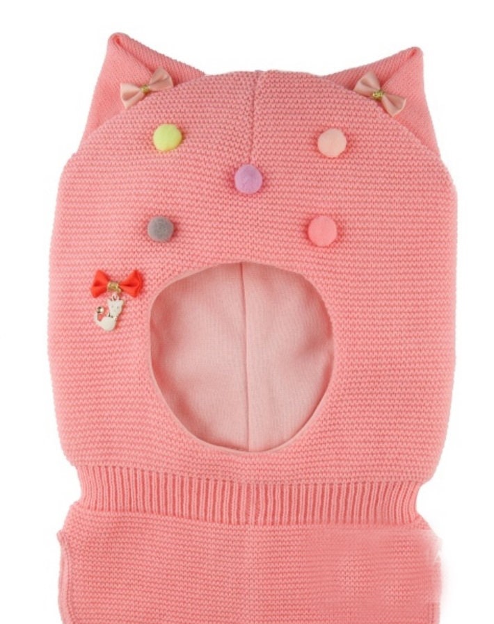 Knitted Balaclava for Girl, Toddler Girl Helmet, Hat Neck Warmer, Thick Girls Hat, Girl Winter Hat, Child Balaclava Hat, Cat Hat, Animal Hat