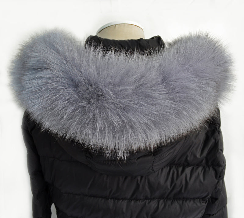 Large Gray Fox Fur Trim, Collar for Hood (PIECES), 80 cm