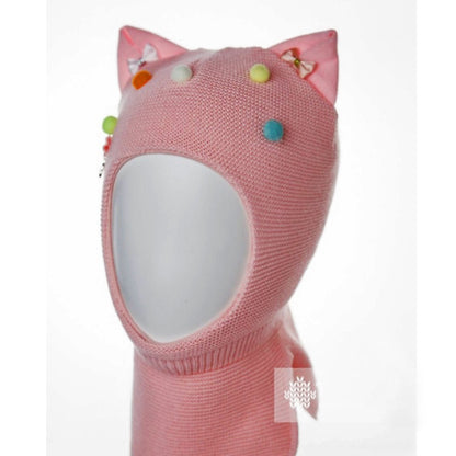 Knitted Balaclava for Girl, Toddler Girl Helmet, Hat Neck Warmer, Thick Girls Hat, Girl Winter Hat, Child Balaclava Hat, Cat Hat, Animal Hat