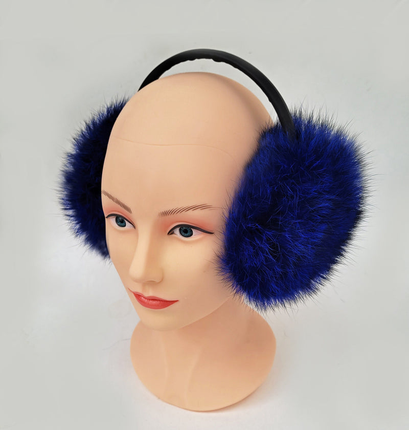 Real Fur Earmuffs, Rabbit Fur Ear Warmer, Blue Earmuffs, Large Ear Muffs, Fluffy Ear Muffs, Rabbit Fur Earmuffs, Ear Warmers, Royal Blue