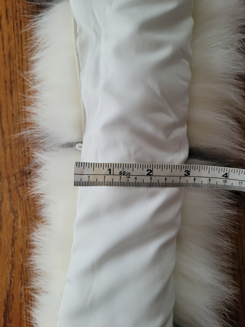 READY to Ship XXL Real Fox Fur (SKIN) Trim Hood with lining and buttons, White and Black Fox Fur Collar, Large Fur Scarf Ruff, Real Fur Hood