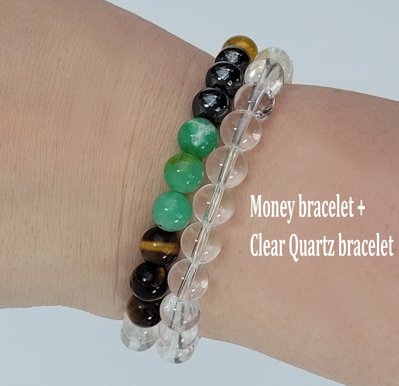 White Stone Bracelet, 100% Natural Clear Quartz Bracelet, 8 mm Gemstone Bracelet, Clear Quartz Stone, Round Bead Bangle Bracelet, Healing