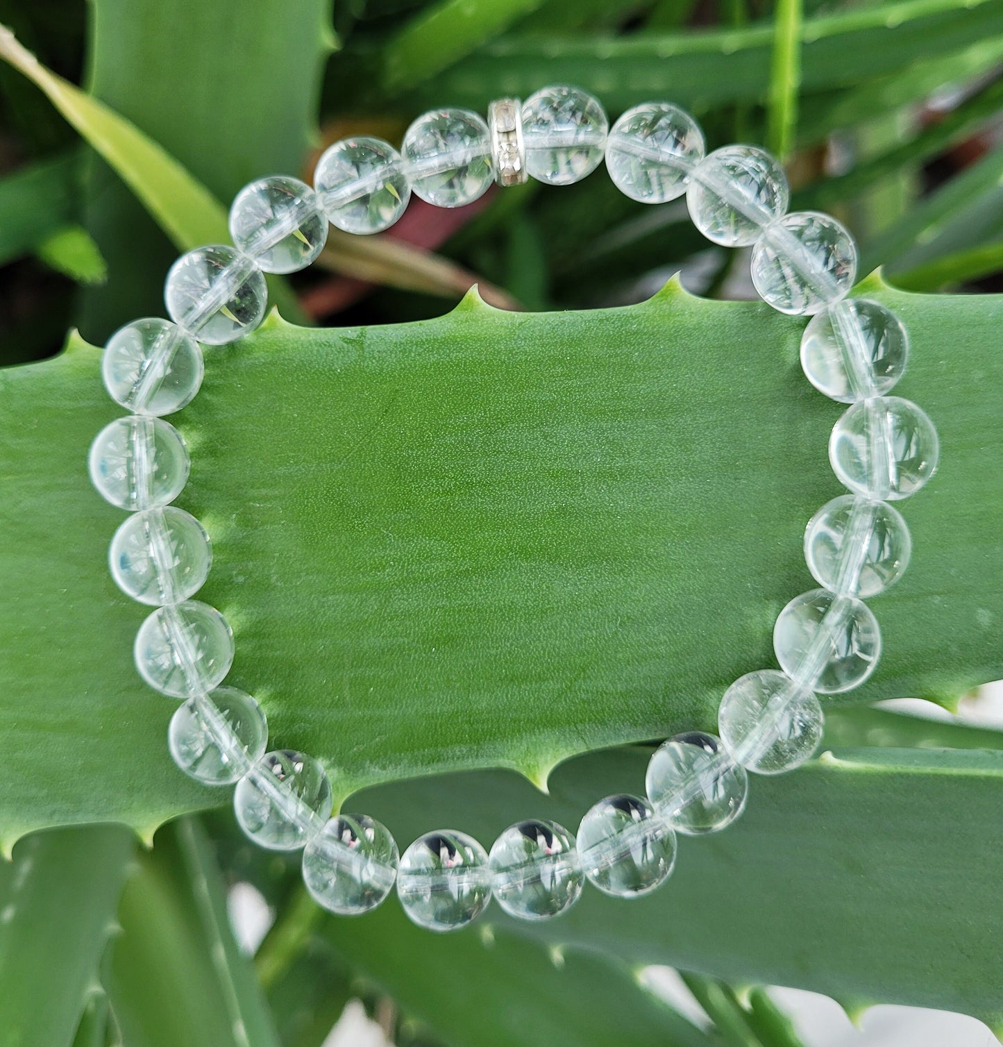 White Stone Bracelet, 100% Natural Clear Quartz Bracelet, 8 mm Gemstone Bracelet, Clear Quartz Stone, Round Bead Bangle Bracelet, Healing