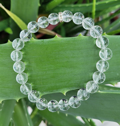 White Stone Bracelet, 100% Natural Clear Quartz Bracelet, 8 mm Gemstone Bracelet, Clear Quartz Stone, Round Bead Bangle Bracelet, Healing