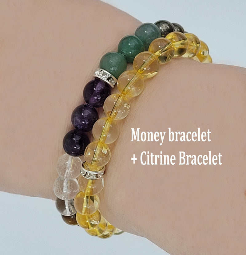 Money Bracelet, Good Luck Bracelet, Prosperity Wealth Abundance Bracelet, Aventurine, Citrine, 8MM Beaded Bracelet, Gift for her