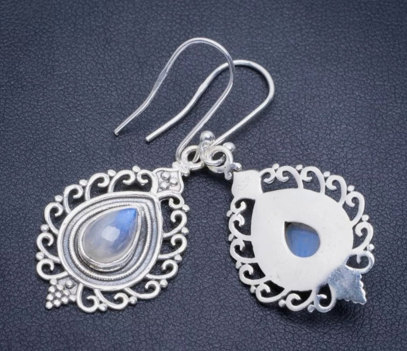 Moonstone Sterling Silver Earrings, 925 Sterling Silver Earrings, Gemstone Vintage Earrings, White stone Earrings, Teardrop Gemstone earring
