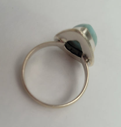 Natural Dominican Larimar Ring, Blue Stone Ring, 925 Sterling Silver Ring, Designer Handmade Statement Ring, Larimar Stone, Tear Drop size 8