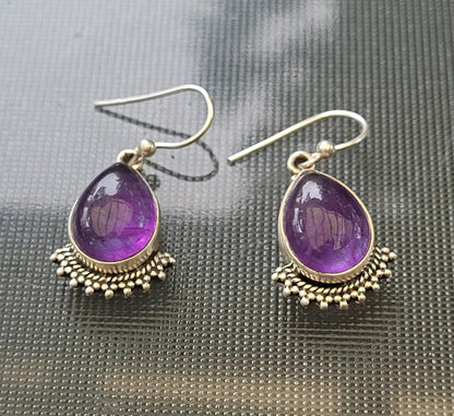Purple Stone Earrings, 100% Natural Amethyst Earrings, 925 Sterling Silver Earrings, Amethyst Stone Earrings, Amethyst Earrings Dangle Women
