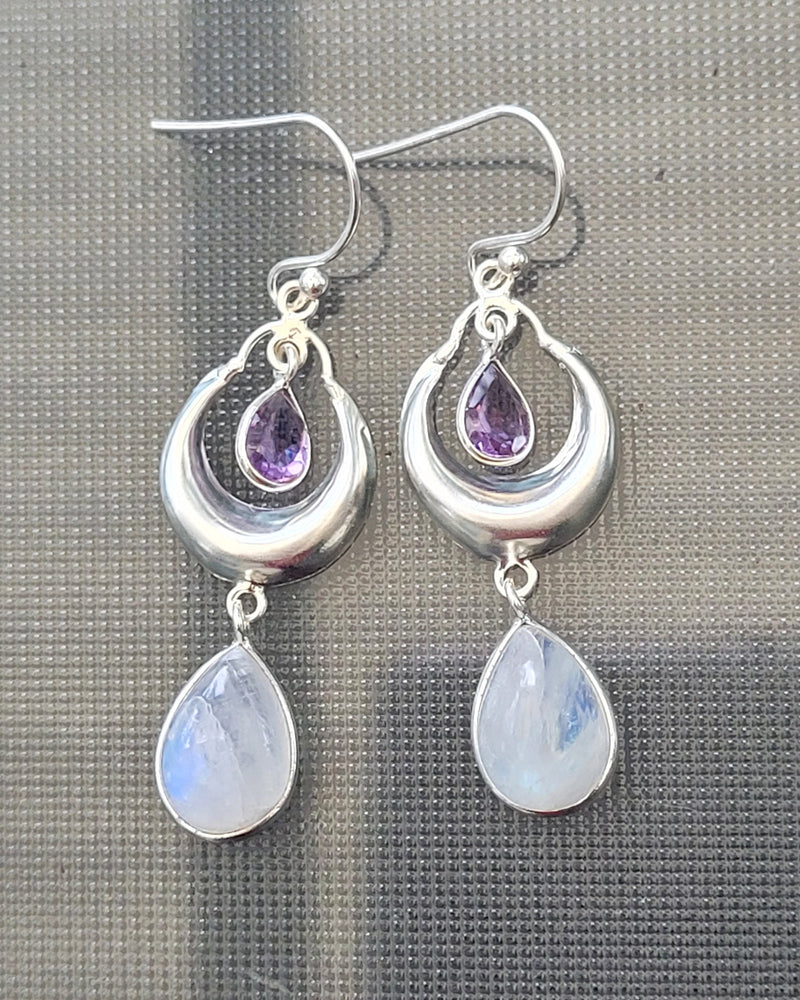 Moonstone Earrings, Amethyst Stone Earrings, 925 Sterling Silver Earrings, Gemstone Dainty Earrings, White stone Earrings, Long Earrings