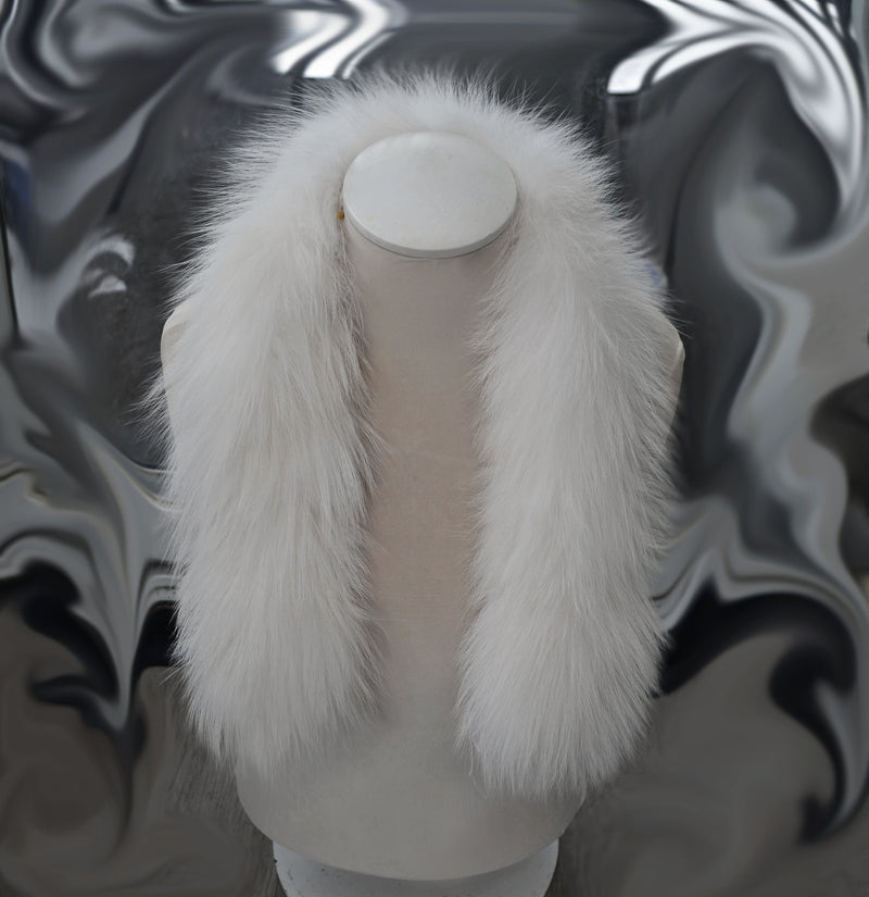 Large Pure White Fox Fur Trim, Collar for Hood (PIECES), 80 cm