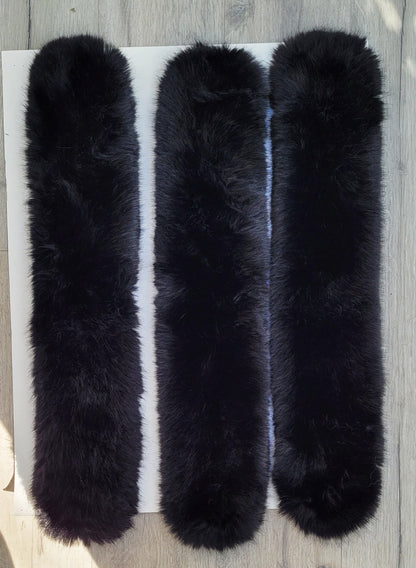 READY to SHIP XL Black Silky Faux Fur Vegan Trim Hood 70 cm, Faux Fur Collar Trim Like Real Fox, Fake Fur, Fur Fabric Ruff, Faux Fur Hood,