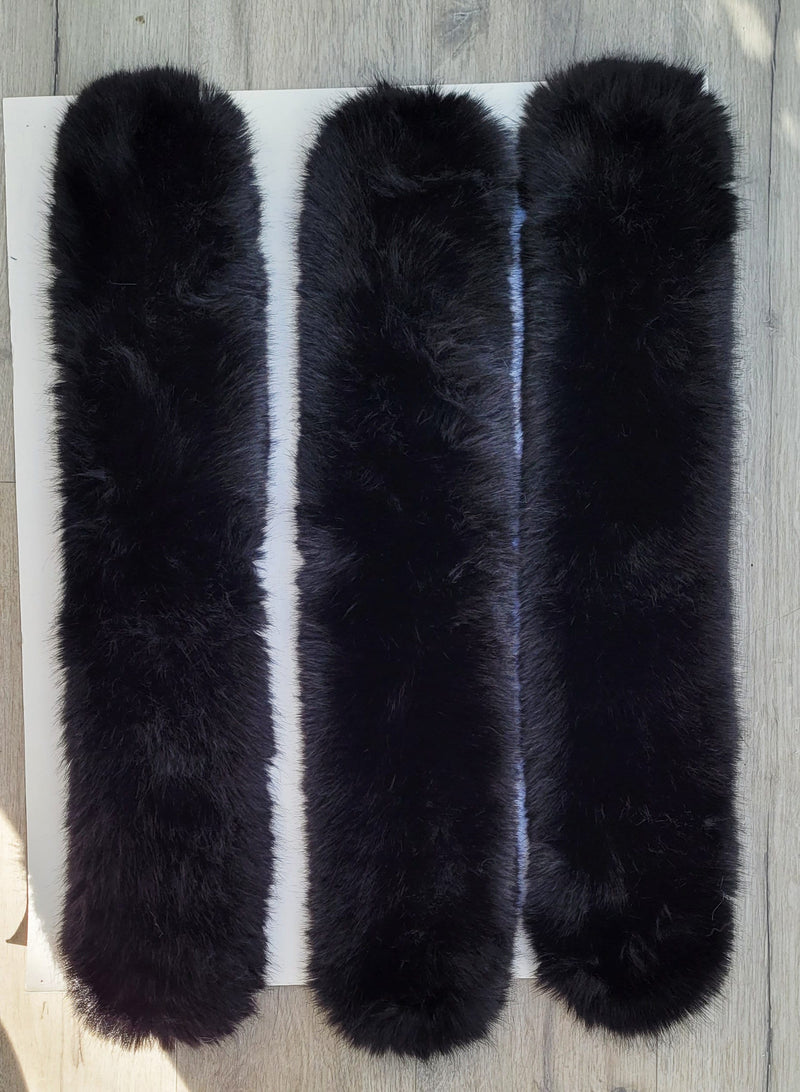 READY to SHIP XL Black Silky Faux Fur Vegan Trim Hood 70 cm, Faux Fur Collar Trim Like Real Fox, Fake Fur, Fur Fabric Ruff, Faux Fur Hood,