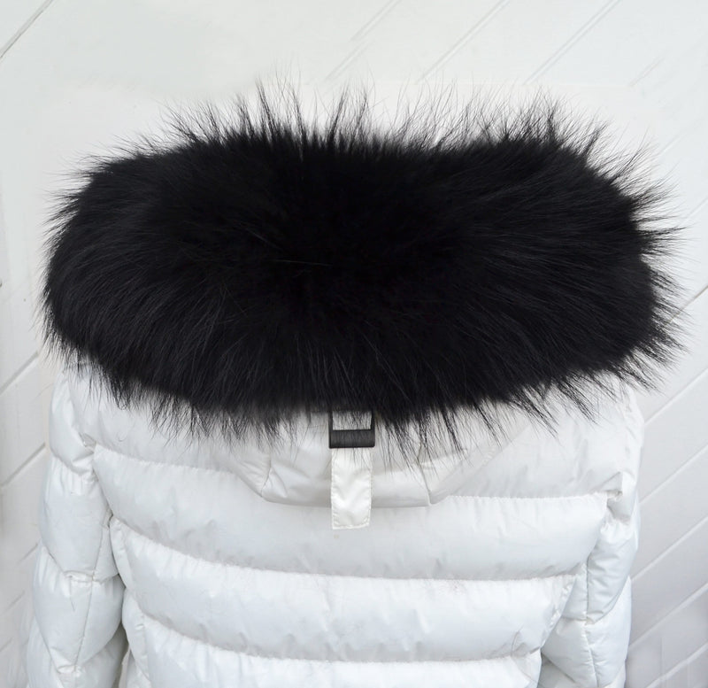 READY to SHIP XL Large Black Real Raccoon Fur Collar, Fur Trim for Hoodie, Raccoon Fur Collar, Fur Scarf, Fur Ruff, Hood , Buttons included