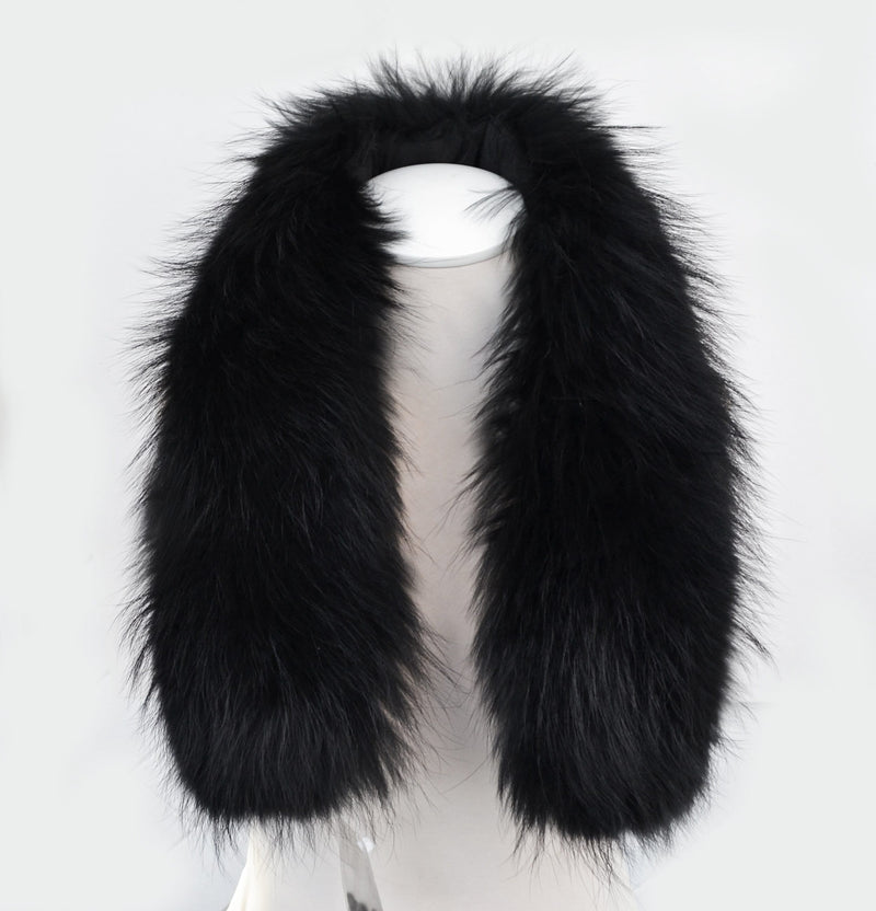 READY to SHIP XL Large Black Real Raccoon Fur Collar, Fur Trim for Hoodie, Raccoon Fur Collar, Fur Scarf, Fur Ruff, Hood , Buttons included