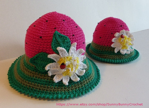 CROCHET HAT PATTERN, Children Crochet Pattern, Summer Crochet Hat, Strawberry Brimmed Hat Pattern, Daisy, Sun hat, Kids hat, Girl hat, Adult