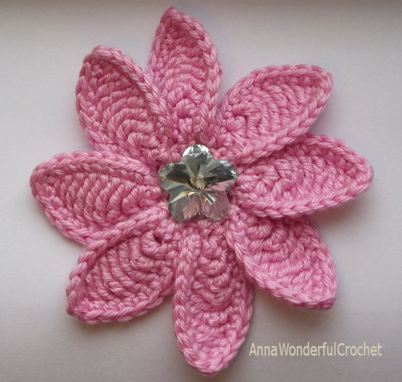Crochet Flower Pattern, Crochet Flower  Aster, Flower Applique, Crochet Headband, Brooch, Floral, Crochet Hat, Fall flower, 3D Flower