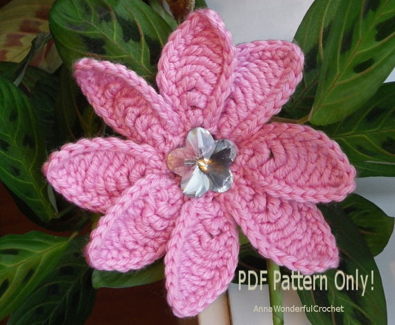 Crochet Flower Pattern, Crochet Flower  Aster, Flower Applique, Crochet Headband, Brooch, Floral, Crochet Hat, Fall flower, 3D Flower