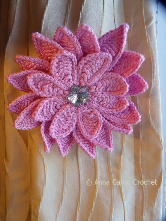 Crochet Flower Pattern, Crochet Flower  Aster, Flower Applique, Crochet Headband, Brooch, Floral, Crochet Hat, Fall flower, 3D Flower
