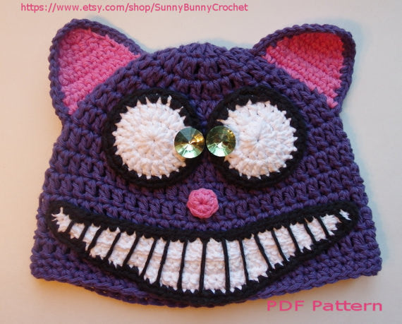 Cheshire Cat Hat, Crochet Hat Pattern, Animal Hat Pattern, Halloween Hat, Cat Hat, Alice in Wonderland, fall, child, baby, winter, beanie
