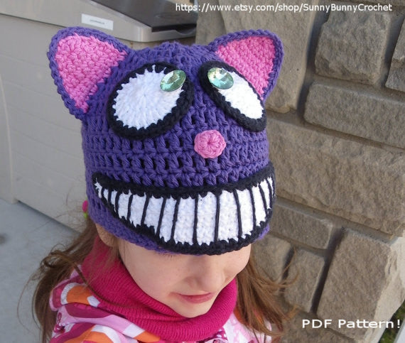 Cheshire Cat Hat, Crochet Hat Pattern, Animal Hat Pattern, Halloween Hat, Cat Hat, Alice in Wonderland, fall, child, baby, winter, beanie