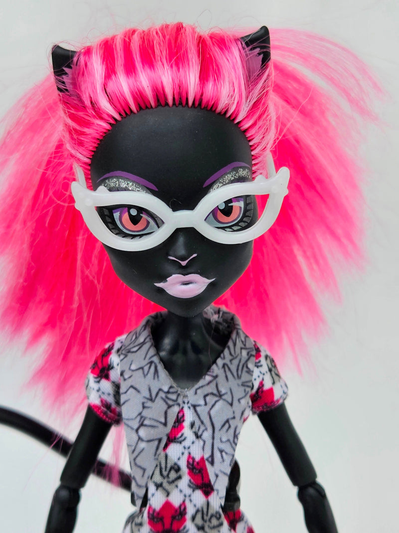 Monster High Doll Geek Shriek Catty Noir for Collectors, OOAK Repaints, Playing, Cat Doll, Girl, Original Clothes, Complete, Extremely Rare