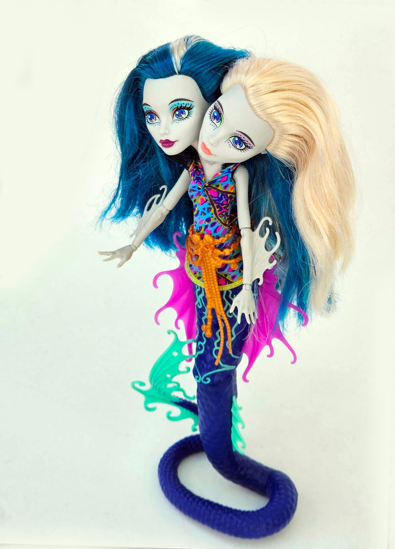 Monster High Doll Great Scarier Scarrier Reef PERI & PEARL Serpentine for Collectors, OOAK Repaints, Playing, Rare, Original, Near Complete