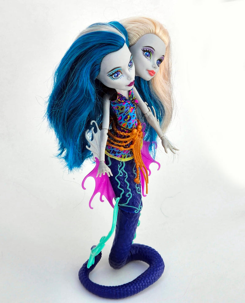 Monster High Doll Great Scarier Scarrier Reef PERI & PEARL Serpentine for Collectors, OOAK Repaints, Playing, Rare, Original, Near Complete