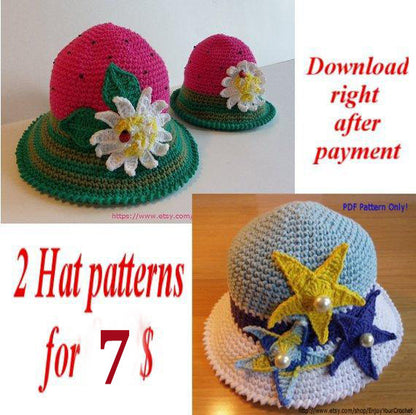 Crochet Hat Pattern, Summer Hats Sale, Women Crochet Hat Pattern, Promotion, Children Crochet Hat patterns, girl, patterns deal, baby